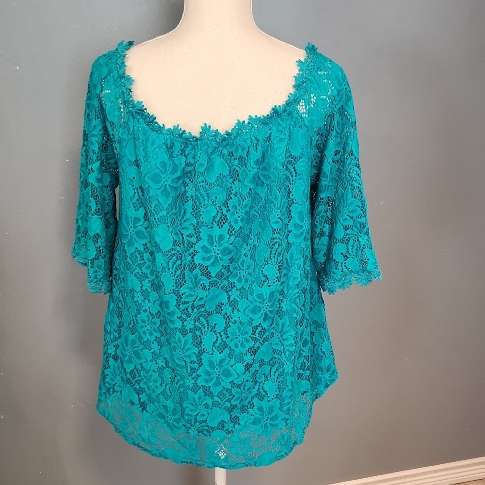 Miholl Rosette Floral Lace Scoopneck Ruffled Flowy Boho Boxy Blouse PreppyFormal - Picture 4 of 10